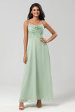 Certificabilmente chic Una linea Spaghetti Straps Dusty Pink Long Bridesmaid Dress con perline