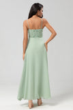 Certificabilmente chic Una linea Spaghetti Straps Dusty Pink Long Bridesmaid Dress con perline