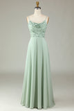 Certificabilmente chic Una linea Spaghetti Straps Dusty Pink Long Bridesmaid Dress con perline