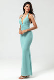 Mermaid Halter Green Long Bridesmaid Dress con scollo a V