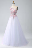 A-Line One Shoulder Pink Prom Dress con applicazioni