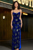 Carica l&#39;immagine nel visualizzatore di Gallery, Sparkly Mermaid Spaghetti Straps Royal Blue Paillettes Abito da ballo lungo con Criss Cross Back