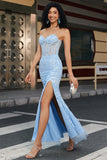 Elegante sirena Sweetheart abito da ballo corsetto azzurro con appliques