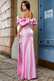 Elegante sirena con spalle scoperte rosa abito lungo da ballo con limo