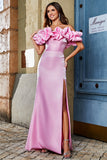 Elegante sirena con spalle scoperte rosa abito lungo da ballo con limo