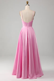 A-Line Spaghetti Straps Rosa Prom Dress con Corsetto