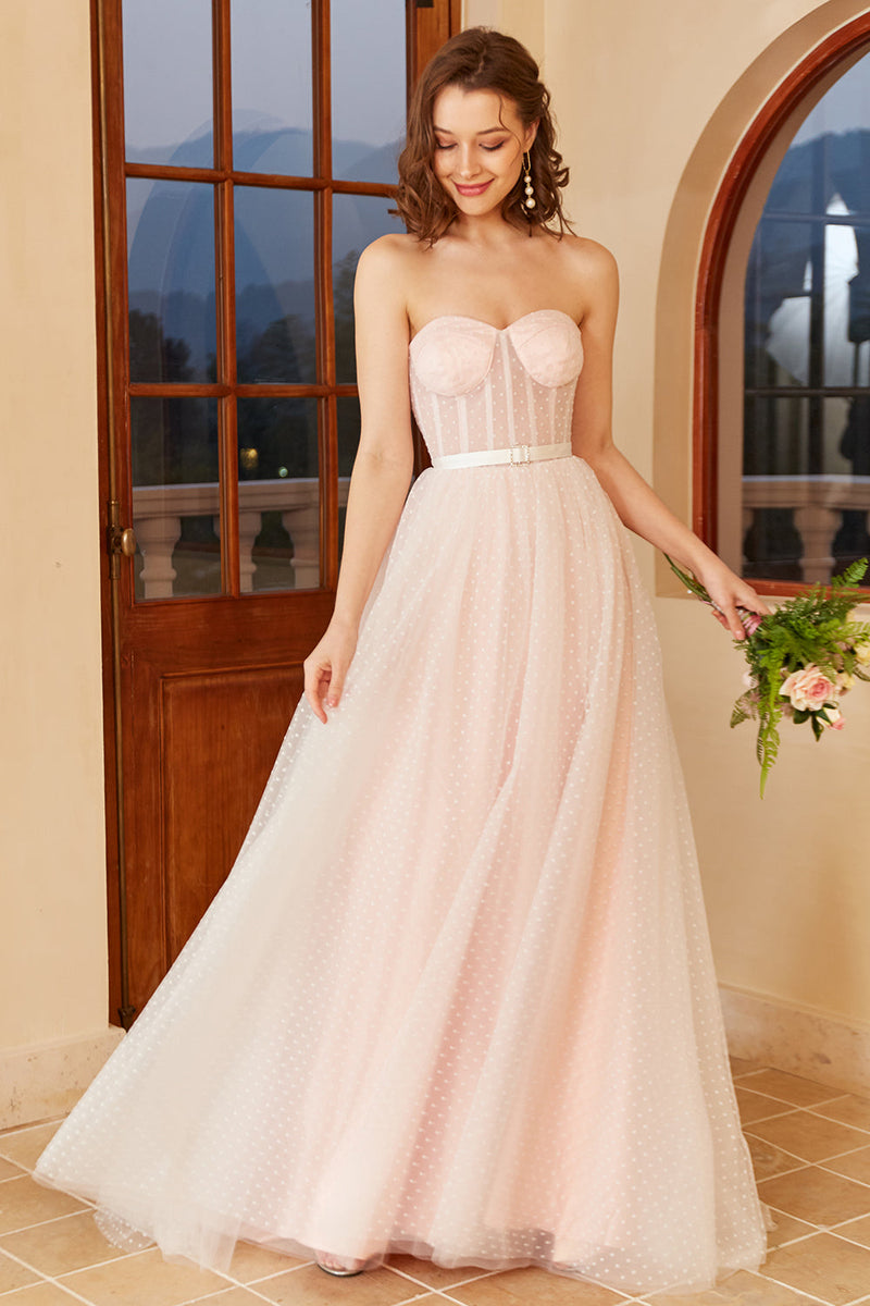 Carica l&#39;immagine nel visualizzatore di Gallery, Abito da sposa a pois rosa con maniche a sbuffo