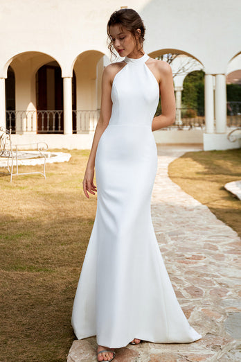 Abito da sposa bianco Mermaid Halter Open Back