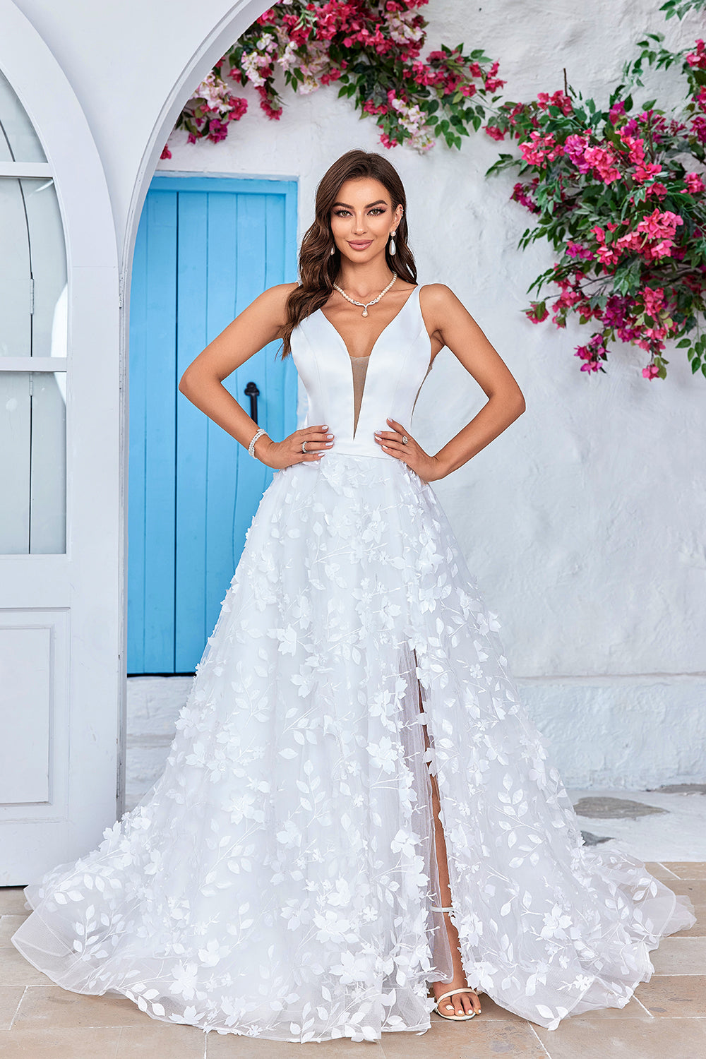 Abiti Da Sposa Pizzo Tulle Pizzo Scollo A V Abito Da Sposa A Linea