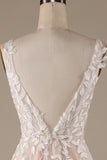 Champagne Scollo a V Senza Schienale Tulle Abito Da Sposa Con Pizzo