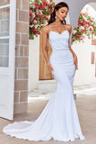 Mermaid Lace-Up Back White Sweep Train Wedding Dress