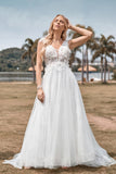 Scintillante Tulle Perline Avorio Lungo A Linea Abito da Sposa