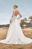 Maniche lunghe Open Back Ivory A Line Abito da sposa con applicazioni