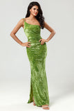 Epitome of Romance Mermaid One Shoulder Olive Velvet Bridesmaid Dress