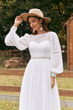 Avorio Bateau Chiffon Abito da sposa lungo Boho con pizzo