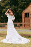 Avorio Mermaid Lace Sweep Train Abito da sposa con maniche