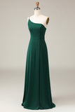 Nero A-line Chiffon One Shoulder Piano Lunghezza Abito da damigella d'onore