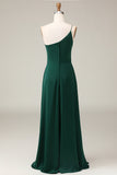 Nero A-line Chiffon One Shoulder Piano Lunghezza Abito da damigella d'onore