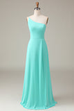 Nero A-line Chiffon One Shoulder Piano Lunghezza Abito da damigella d'onore