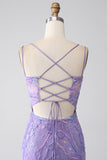 Mermaid Lace-Up Back Lilac Paillettes Prom Dress con fessura