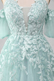 Mint Ball-Gown Off The Shoulder Beaded Prom Dresses con Appliques
