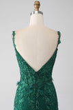 Verde scuro Sirena Spaghetti Straps Abito lungo da ballo con appliques