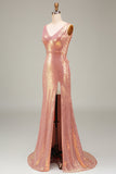 Sparkly Blush Mermaid Prom Dress con fessura