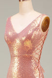 Sparkly Hot Pink Mermaid Prom Dress con fessura