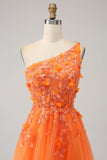 Arancione monospalla A-Line Tulle abito lungo da ballo con applicazioni