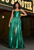 Carica l&#39;immagine nel visualizzatore di Gallery, Sparkly A-line Abito da ballo corsetto verde scuro con fessura