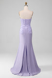 Lilac guaina senza spalline Corsetto Prom Dresses con appliques in pizzo