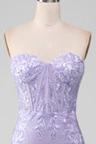 Lilac guaina senza spalline Corsetto Prom Dresses con appliques in pizzo