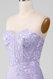 Lilac guaina senza spalline Corsetto Prom Dresses con appliques in pizzo