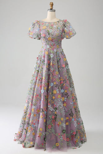 Malva Ball-Gown/Principessa ricamato Prom Dress con maniche corte
