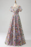 Malva Ball-Gown/Principessa ricamato Prom Dress con maniche corte