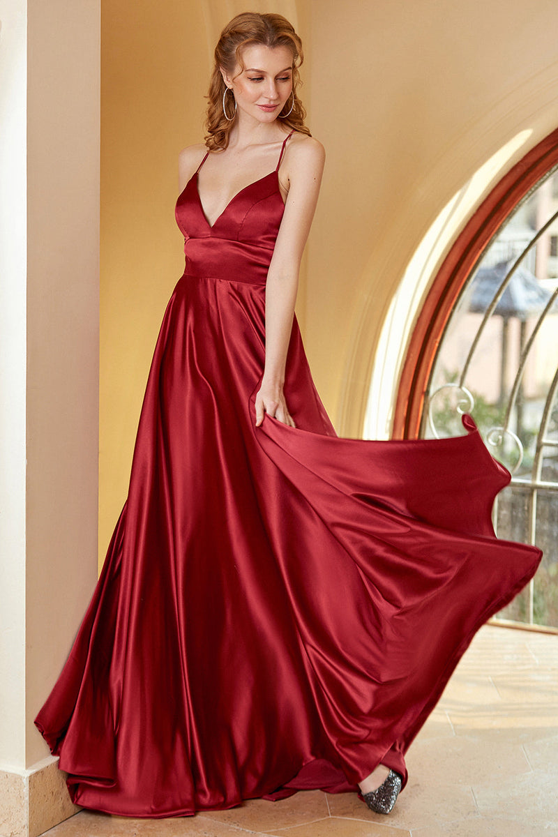 Carica l&#39;immagine nel visualizzatore di Gallery, Spaghetti di Borgogna Cinturini Simple Prom Dress