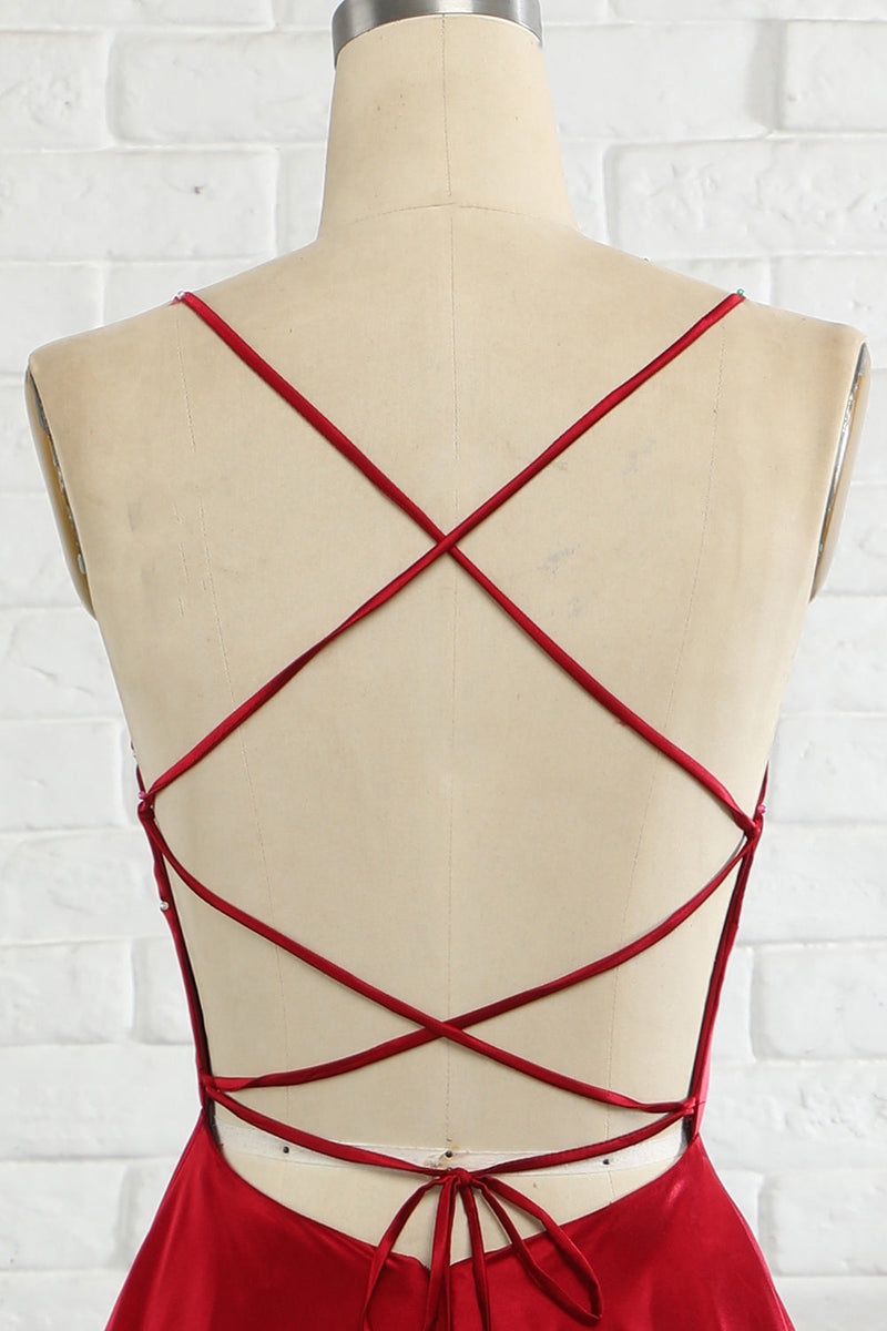 Carica l&#39;immagine nel visualizzatore di Gallery, Simple A Line Spaghetti Straps Borgogna Long Prom Dress con Cirss Cross Back