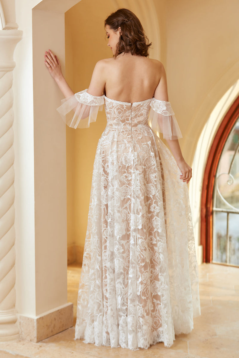 Carica l&#39;immagine nel visualizzatore di Gallery, Splendida linea fuori dalla spalla Abito da sposa in pizzo bianco