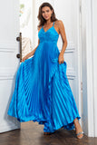 A Line Spaghetti Straps Lake Blue Long Prom Dress