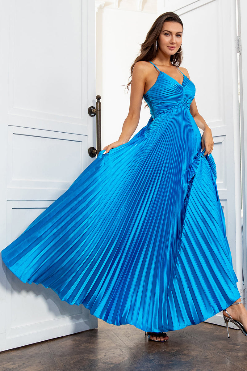 Carica l&#39;immagine nel visualizzatore di Gallery, A Line Spaghetti Straps Lake Blue Long Prom Dress