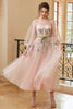 Carica l&#39;immagine nel visualizzatore di Gallery, A Line Jewel Light Nude Tea Length Prom Dress con maniche lunghe