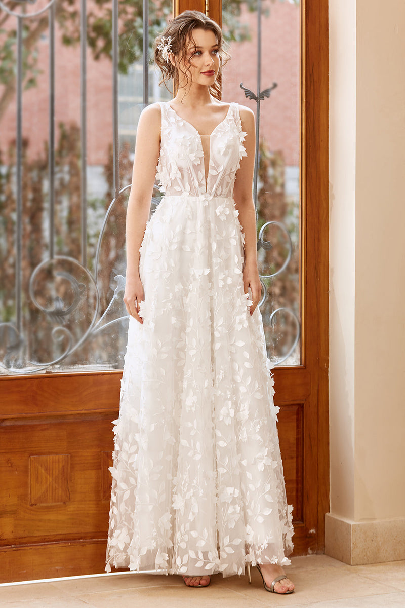 Carica l&#39;immagine nel visualizzatore di Gallery, Abito da sposa in tulle bianco Appliques