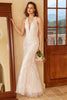 Carica l&#39;immagine nel visualizzatore di Gallery, Sirena Deep V Neck Abito da sposa in pizzo bianco con applique