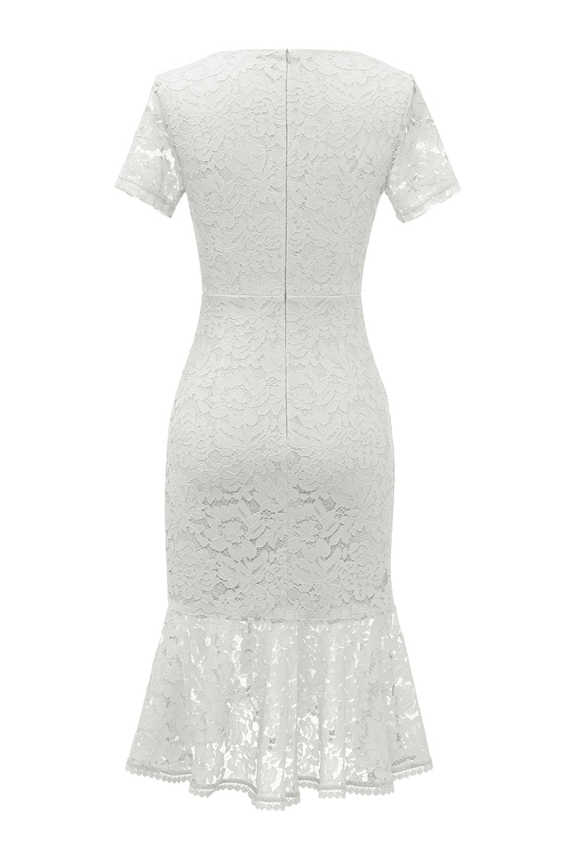 Carica l&#39;immagine nel visualizzatore di Gallery, Tubino Scollo a V Pizzo Bianco Bodycon Dress