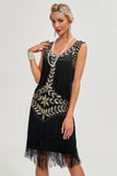 Abito Flapper nero Gatsby anni 1920 con paillettes e frange