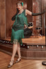 Carica l&#39;immagine nel visualizzatore di Gallery, Verde Scuro Paillettes Gatsby Abito Anni &#39;20 Con Nappa