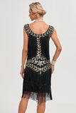 Abito Flapper nero Gatsby anni 1920 con paillettes e frange