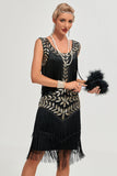 Abito Flapper nero Gatsby anni 1920 con paillettes e frange