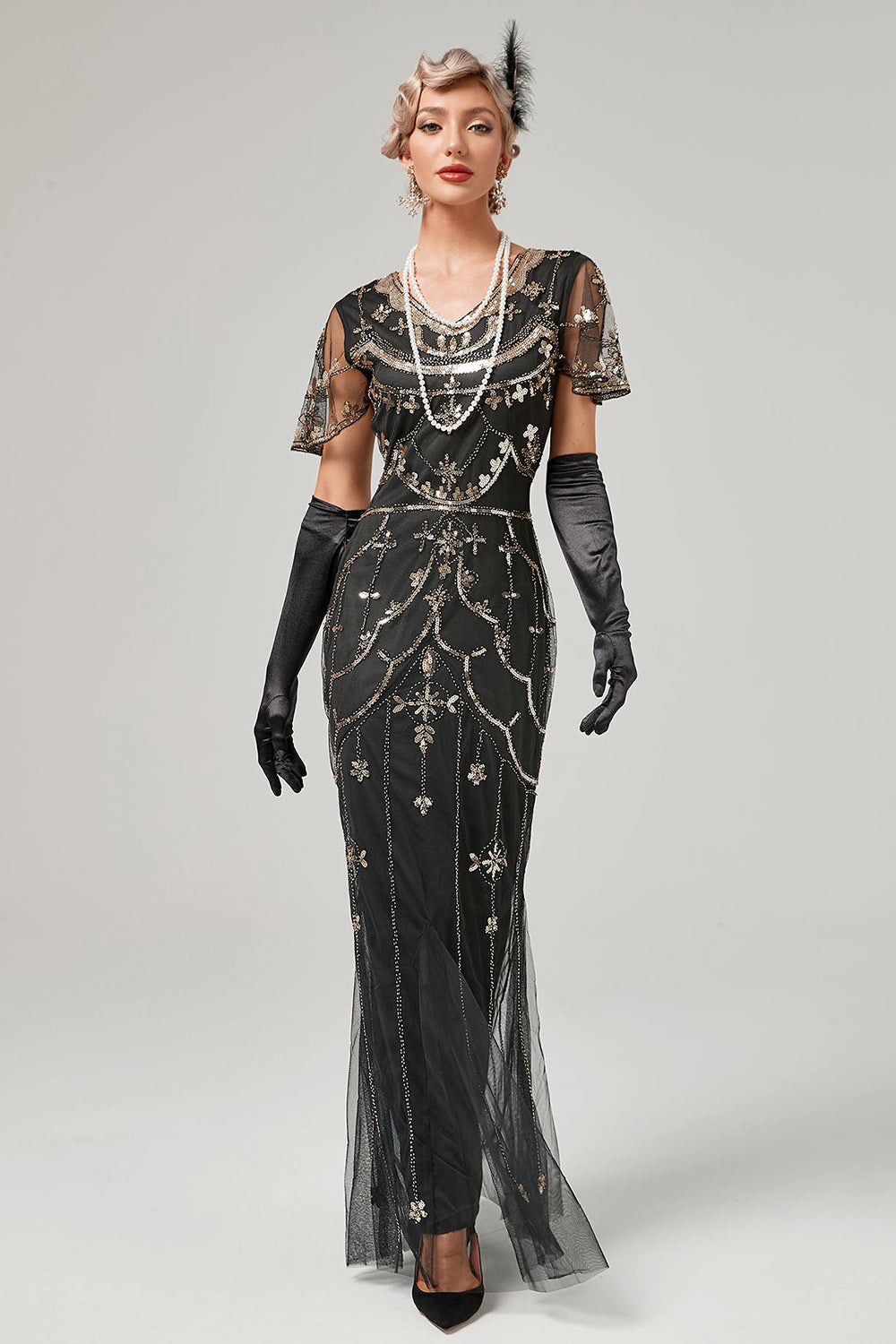 Paillettes Verde Scuro Abito Lungo anni 1920