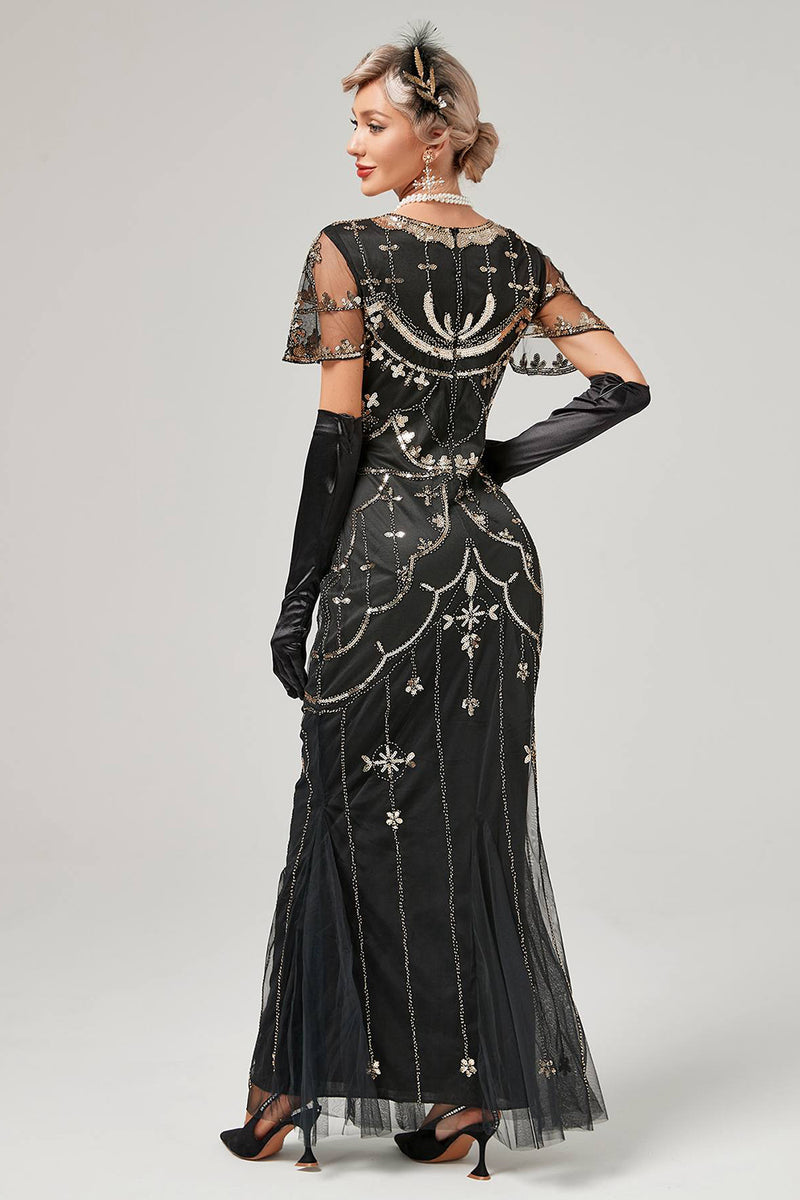 Carica l&#39;immagine nel visualizzatore di Gallery, Paillettes Nero Abito Lungo 1920